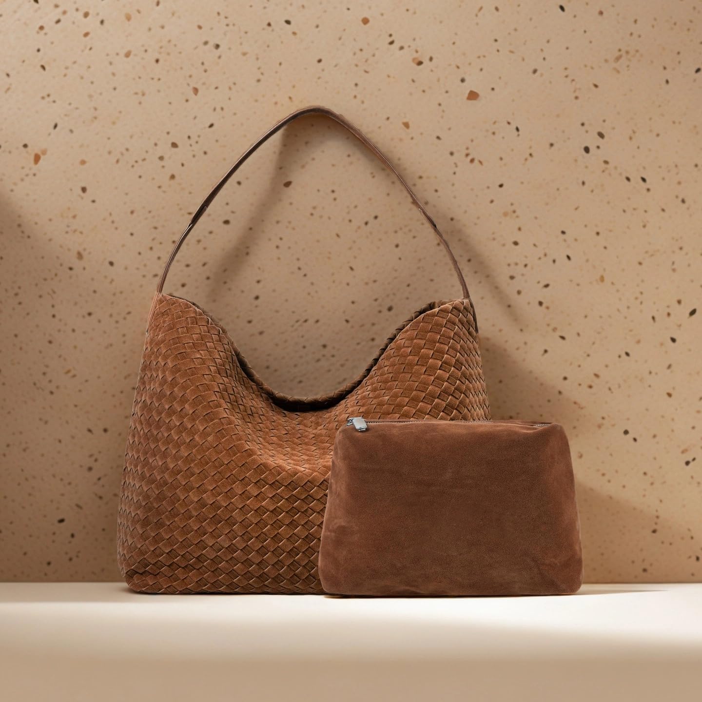 Leather Woven Tote Bag for Women, Vintage Suede Woven Hobo Bag, Large Crossbody Shoulder Slouchy Handbag - Image 2