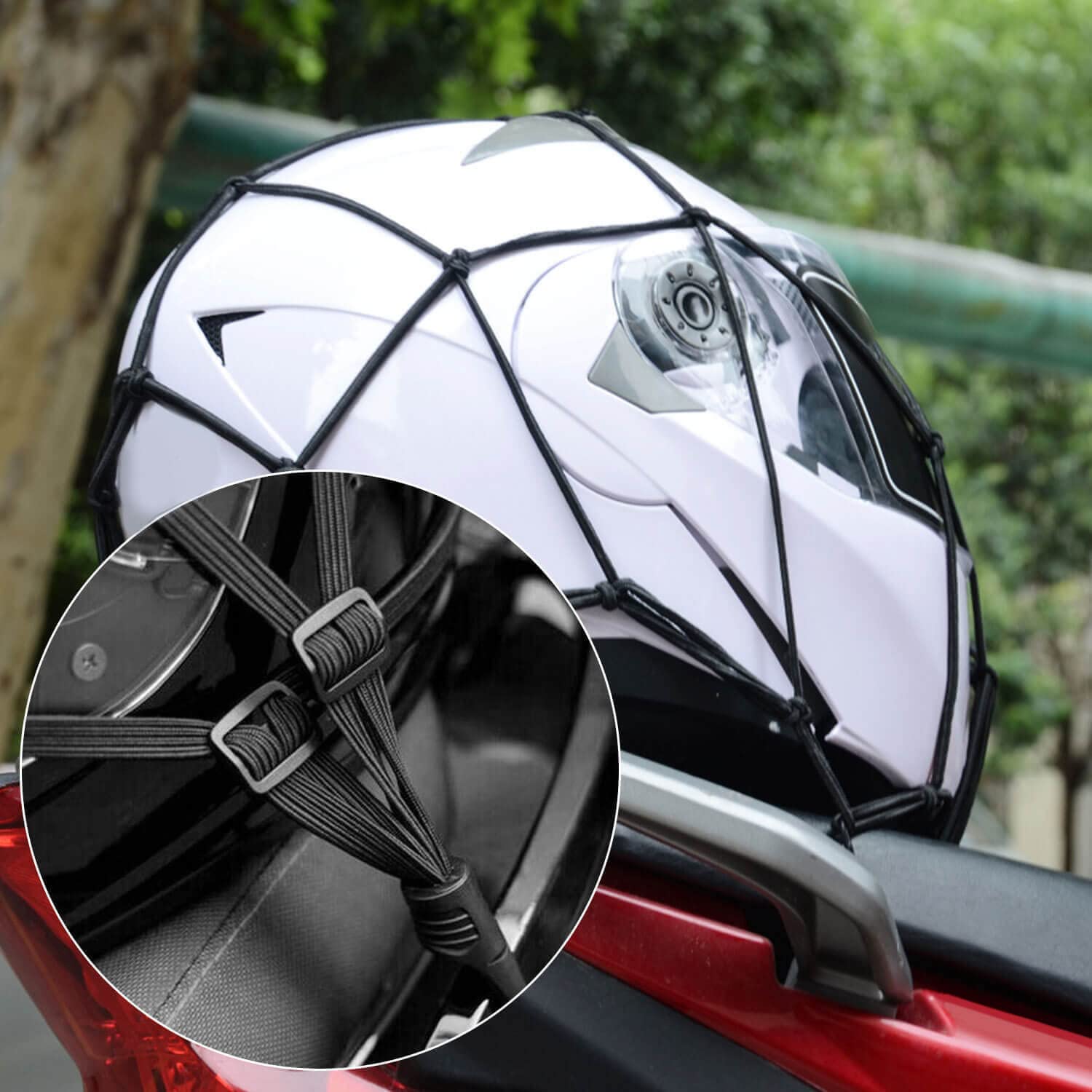 Rete Ragno e Moto Elastica con Ganci per Fissare Bagagli Casco Elastici Portapacchi Moto (2+2)