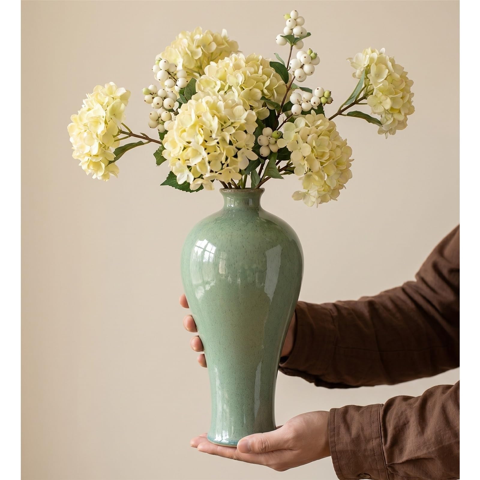 Vase céladon Vert 26cm, glaçure mouchetée, Vases élégants Décoration d'intérieur