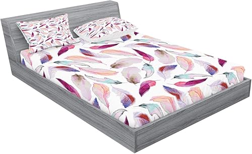 Miniatura 2 de Ambesonne Juego de sábanas bajeras y fundas de almohada, mezcla de motivos de plumas en románticos colores inspirados en femeninos con tema de