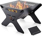 Odoland Foyer portatif pour jardin extérieur, 2 en 1 Grill de poêle à bois avec grille de cuisson amovible pour l'extérieur, avec sac de transport