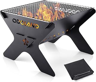 Odoland Portable Folding Campfire Grill - Heavy Duty Charcoal BBQ for Camping, Backpacking, Patio, Backyard with Carry Bag