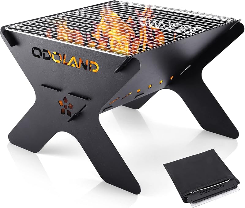 Folding Portable Charcoal Grills for Outdoor Cooking Bonfire BBQ | Heavy Duty Iron, for Picnic Patio Backyard, Firepit and Barbecue Grill, Lightweight Easily Set Up with Carry Bag Compact Size