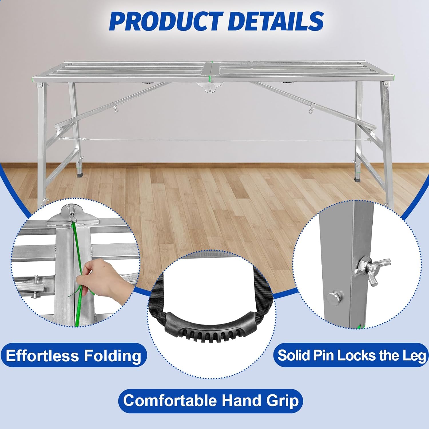 70 x 15" Folding Scaffolding Platform, Max Load 800LBS Capacity, 35-55" Adjustable Leg Height Work Platform Ideal for Home Improvement, Drywall Painting