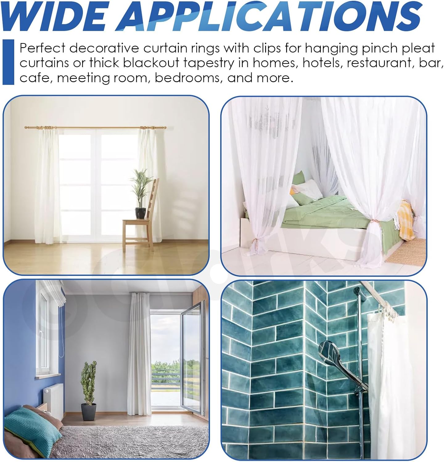 Glarks 30 Sets 50mm/2inch Silvery Metal Drapery Curtain Hanging Rings Set, Includes 30pcs Curtain Rings and 30pcs Drapery Pin Hooks, Drape Sliding Eyelet Rings for Sliding Window Bathroom Door