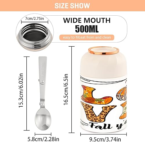 Miniatura 3 de Love Fall Y'all Design Thermos Food Jar for Hot and Cold, Crastive Autumn Season Insulated Hot Food Jars Vacuum 17OZ with Folding Spoon for School