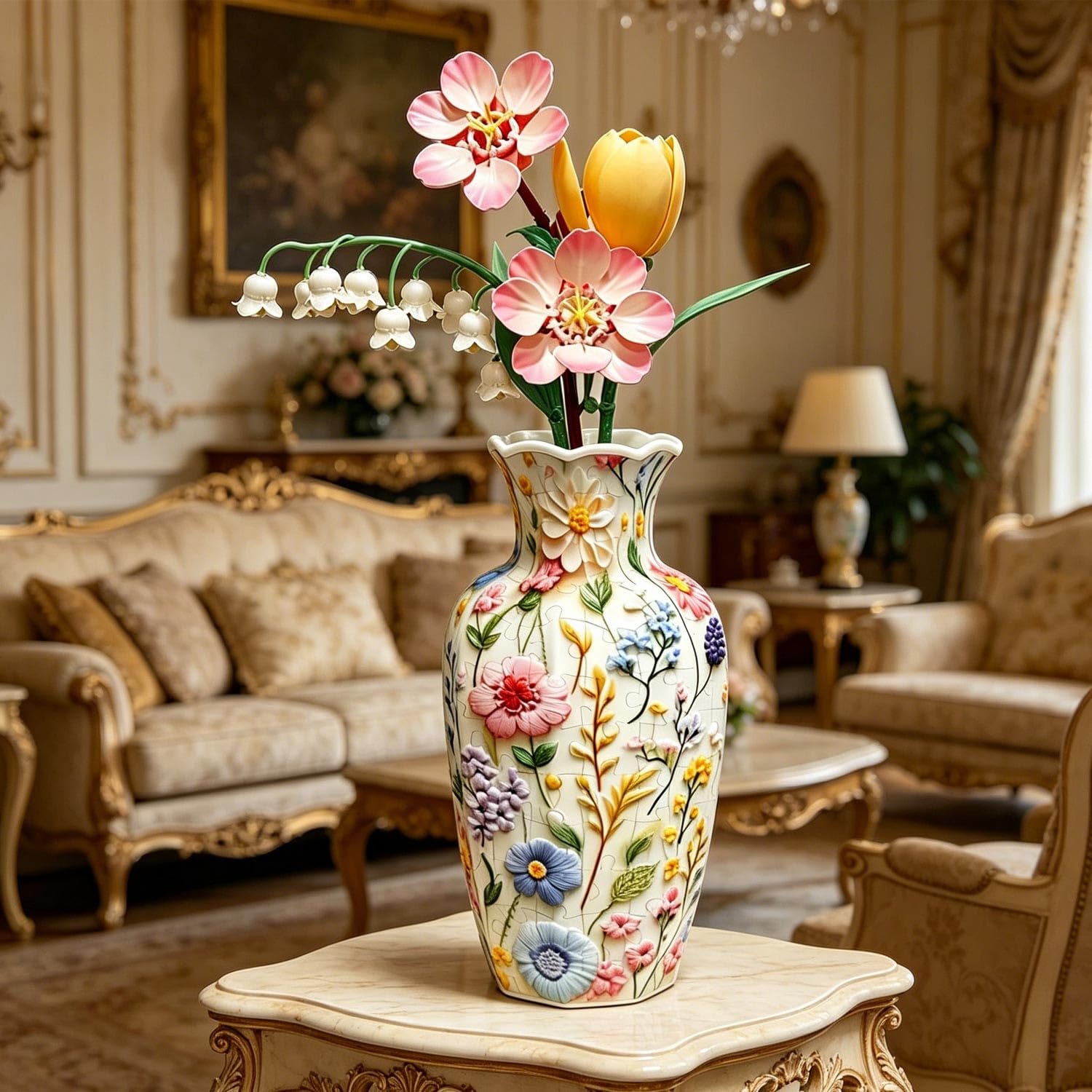 Juego de bloques de construcción florales para bricolaje, jarrón de rompecabezas 3D para adultos, 160 piezas con base, decoración del hogar, arreglo floral y decoración (ramo de 3 tallos)