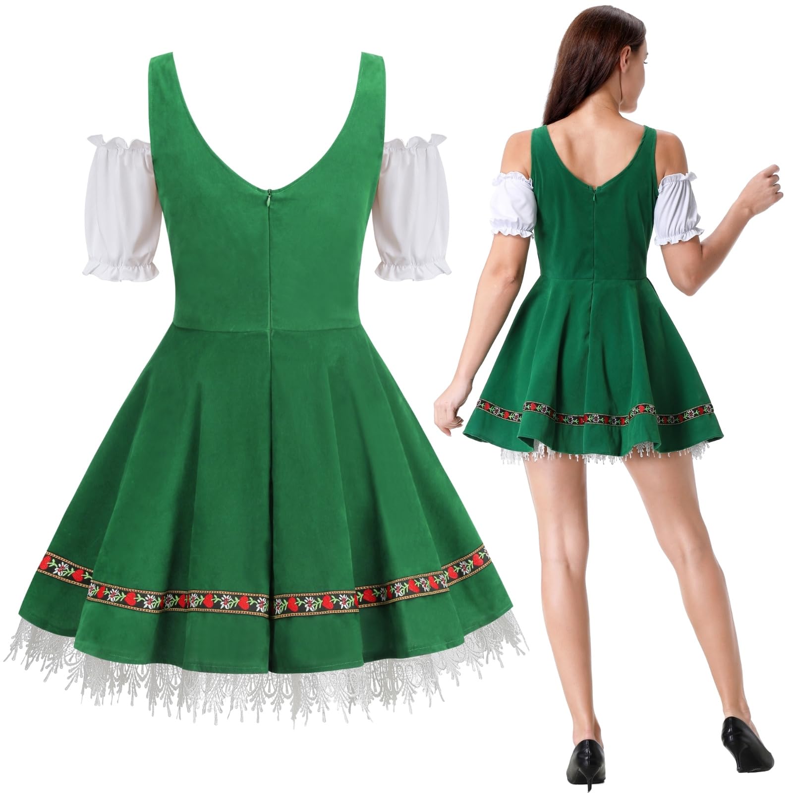 maxToonrain Disfraz de Oktoberfest para mujer, vestido tradicional de cerveza alemana, disfraz de Halloween de manga corta abombada para mujer