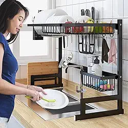 Escorredor de Louças Suspenso Inox Preto Fosco para Pia Organizador Compacto Durável Moderno