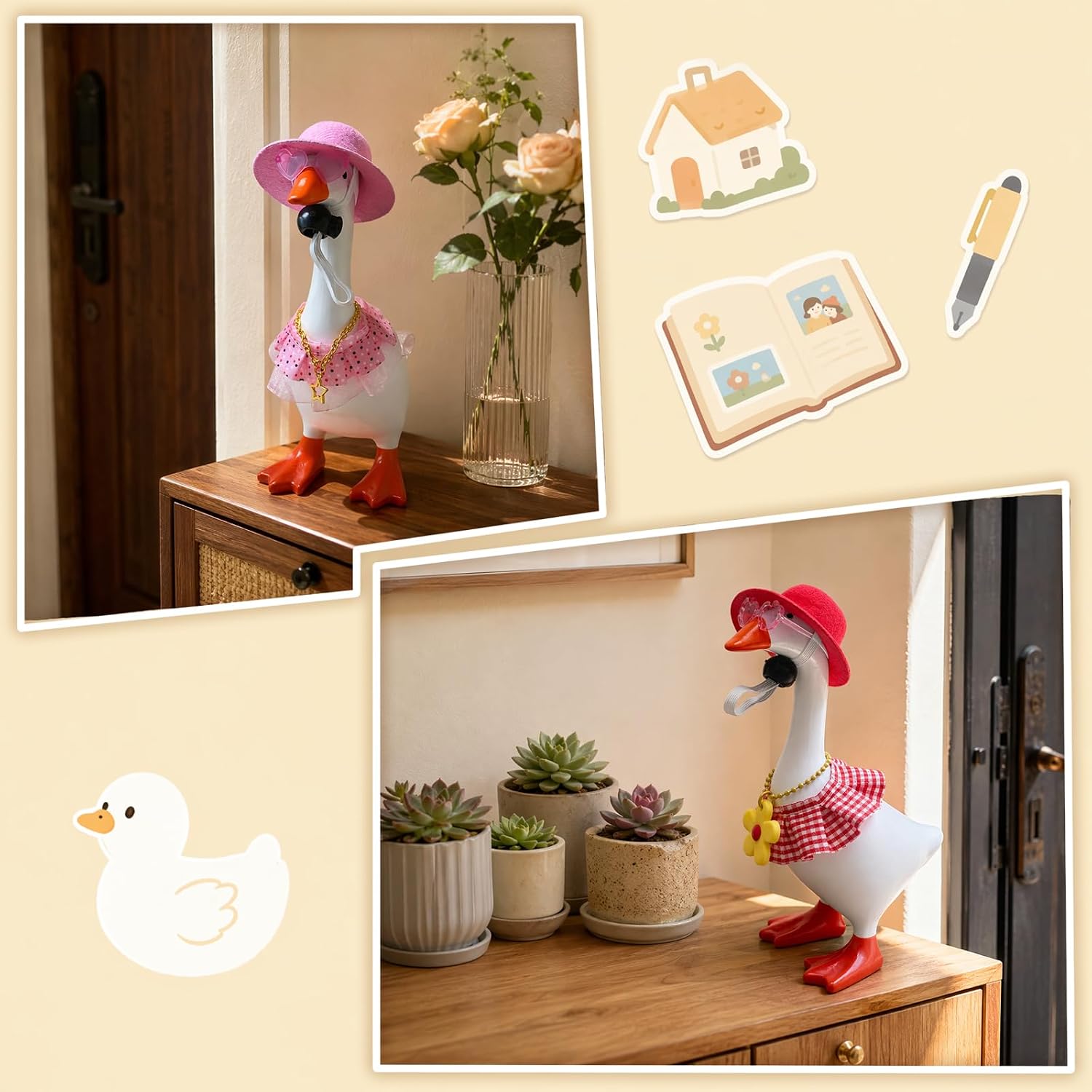 6 Sets Desk Goose Outfits 7 Inches,24 PCS Desk Goose Clothes | Mini Desktop Goose Clothes with Cute Dresses Necklace Hats and Sunglasses, Funny Desk Goose Accessories