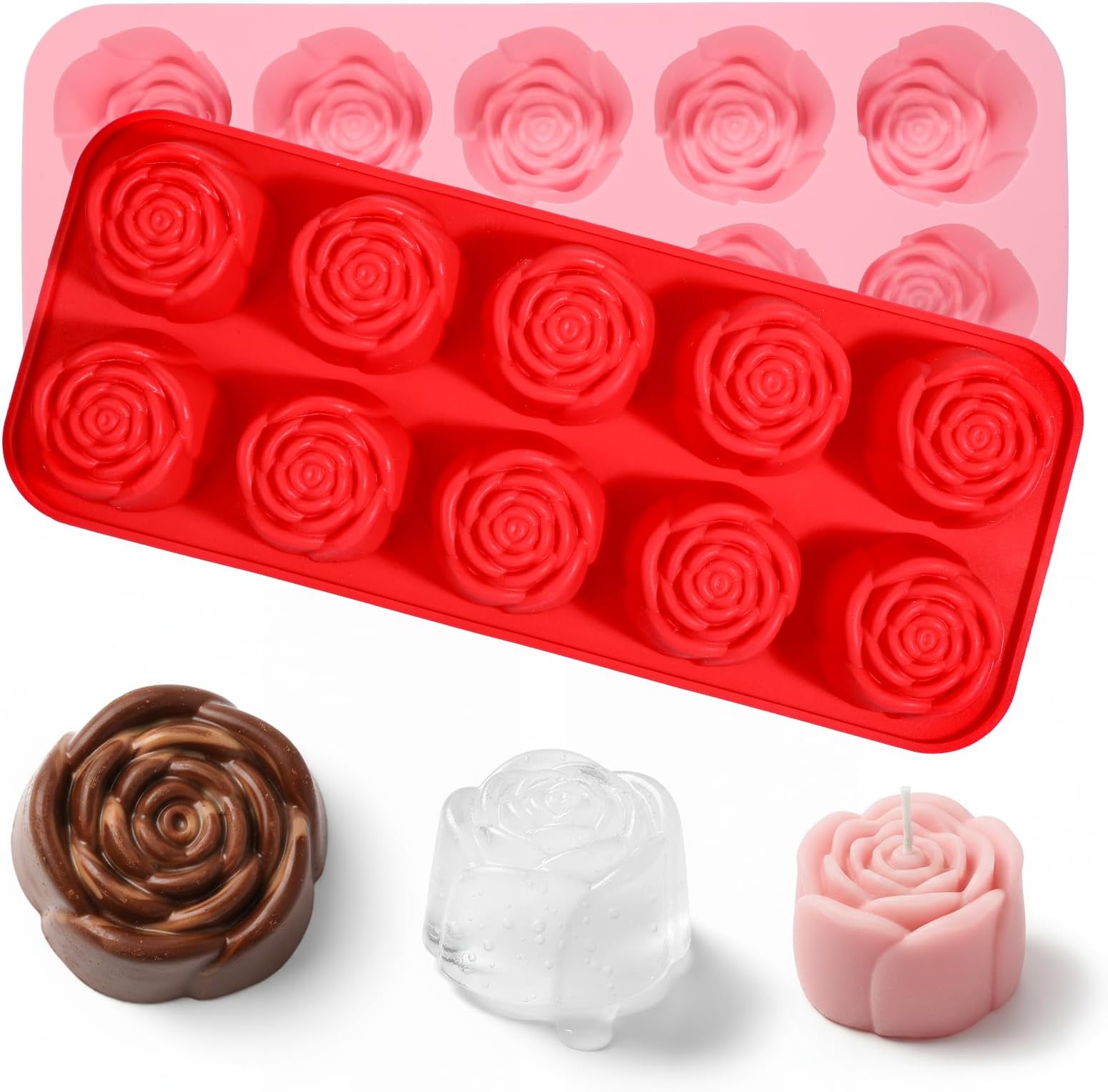 2 Pcs Silicone Rose Molds, Reusable Flower Molds, Non-Stick Soap Mold, 10 Cavity Rose Flower Silicone Mold for Baking, Candles, Soap Making,Chocolate, Ice Cube, Easy Release and Cleaning​