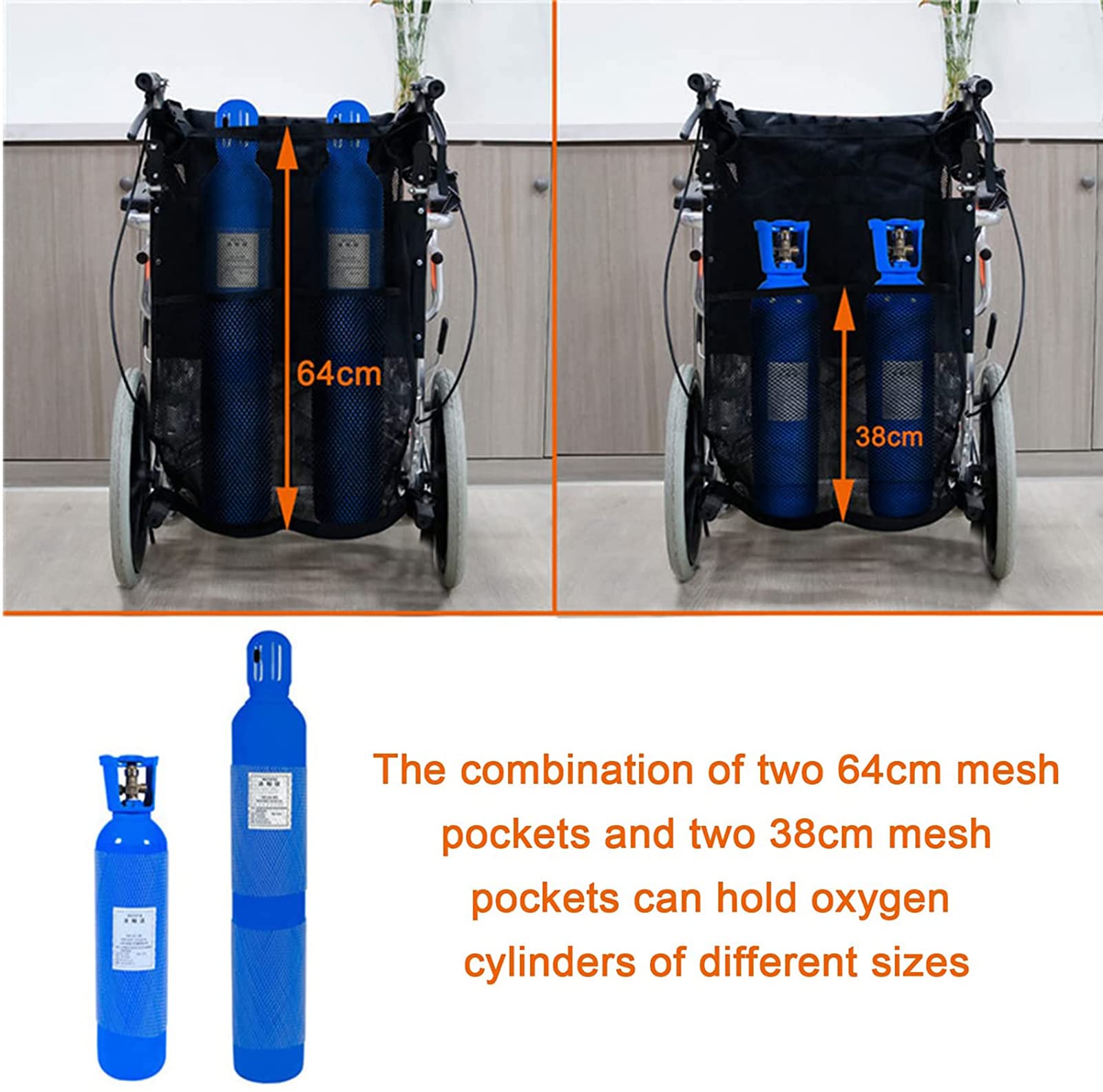 Bolsa para Cilindro de oxígeno Doble para Silla de Ruedas, Bolsa de Transporte para Cilindros de oxígeno, Soporte para Tanque de oxígeno Que se Adapta a Botellas con Cilindros D y E, Soporte para mo