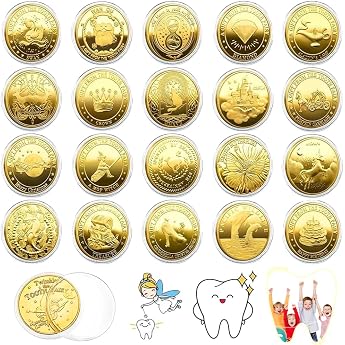 20 Pieces Tooth Fairy Coins with Various Patterns Gold Coins