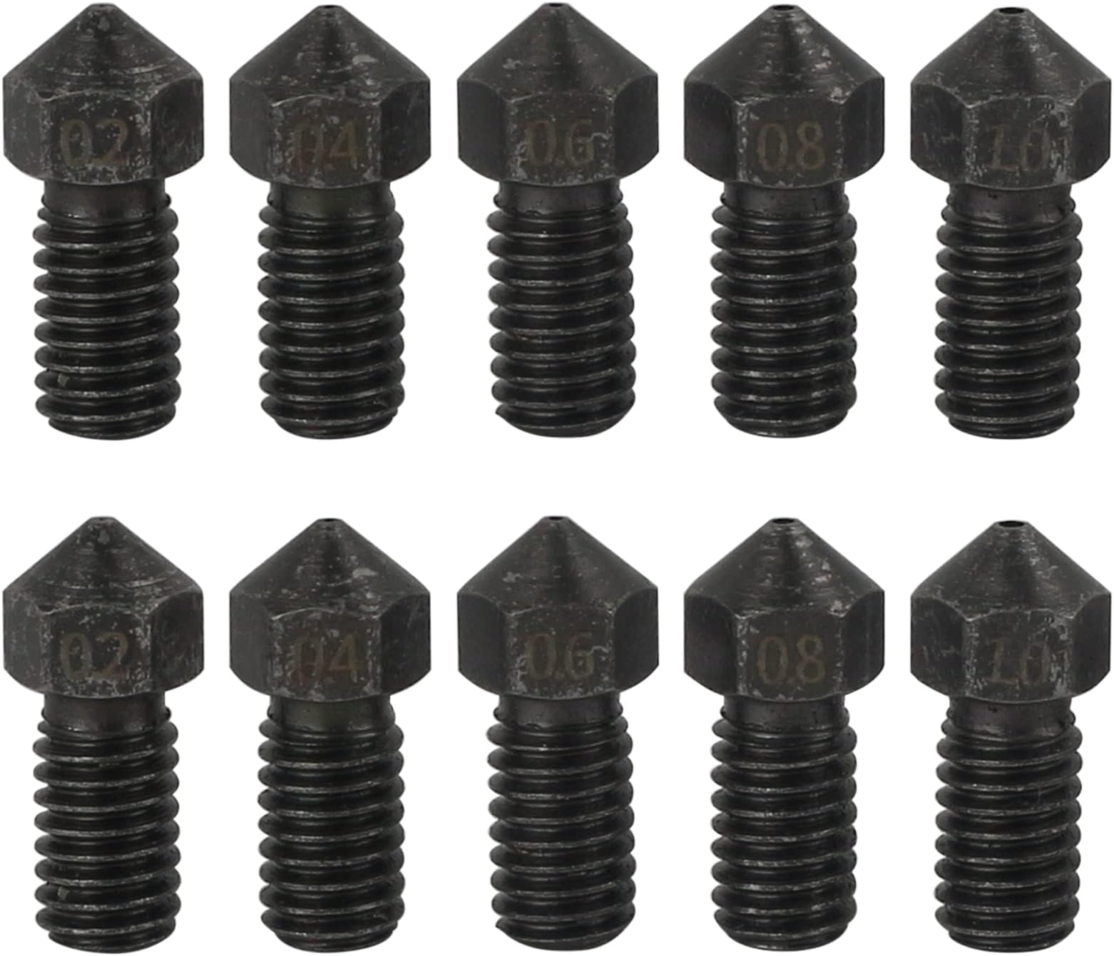 ENOMAKER 3D Printer Hardened Steel Nozzle for Ankermaker M5 High Thermal Conductivity Upgrade 450โ Harden Extruder Tips 0.2 0.4 0.6 0.8 1.0mm Variety Pack(10 pcs)