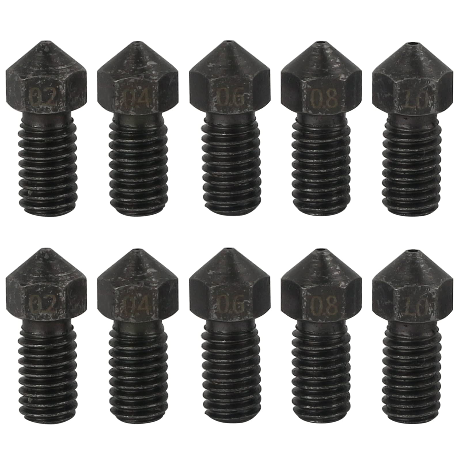 3D Printer Hardened Steel Nozzle for Ankermaker M5 High Thermal Conductivity Upgrade 450℃ Harden Extruder Tips 0.2 0.4 0.6 0.8 1.0mm Variety Pack(10 pcs)