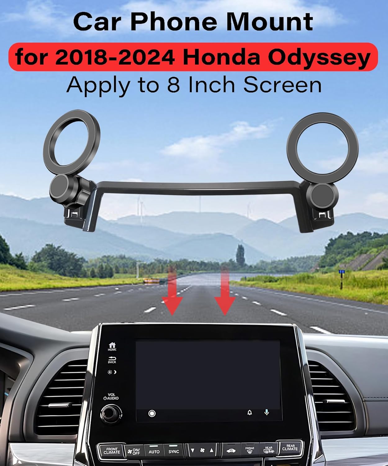 Magnetic Car Phone Mount for 2018-2024 Honda Odyssey Accessories, for MagSafe Strong Magnets Cell Phone Holder 8-Inch Screen Cradles, with Portable Phone Gripper 360° Rotation