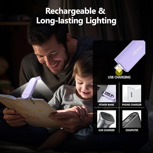 Miniatura 6 de VAVOFO Luz de libro recargable por USB, bloqueo de luz azul, luz ámbar con clip en forma de marcapáginas, luz de lectura en forma de marcapáginas, 6