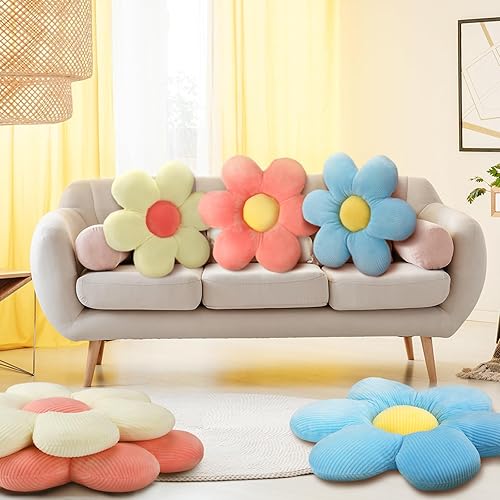 Miniatura 7 de Sratte 3 almohadas de flores en forma de flor, lindas almohadas de margaritas para adultos y niños, decoración del hogar, dormitorio, sofá, silla,