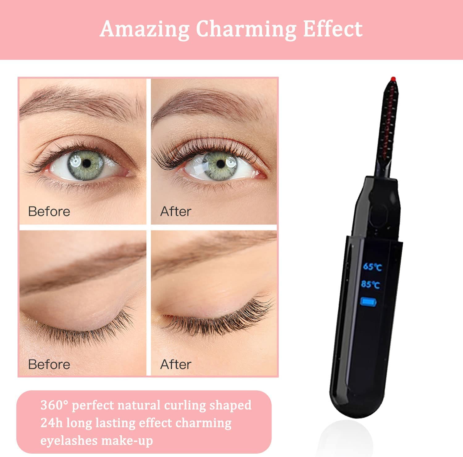 TECNOVIQ Heated Eyelash Curler, Rechargeable Lash Styler with 2 Heat Settings, Quick 24H Long-Lasting Curl, Portable Makeup Tool 3