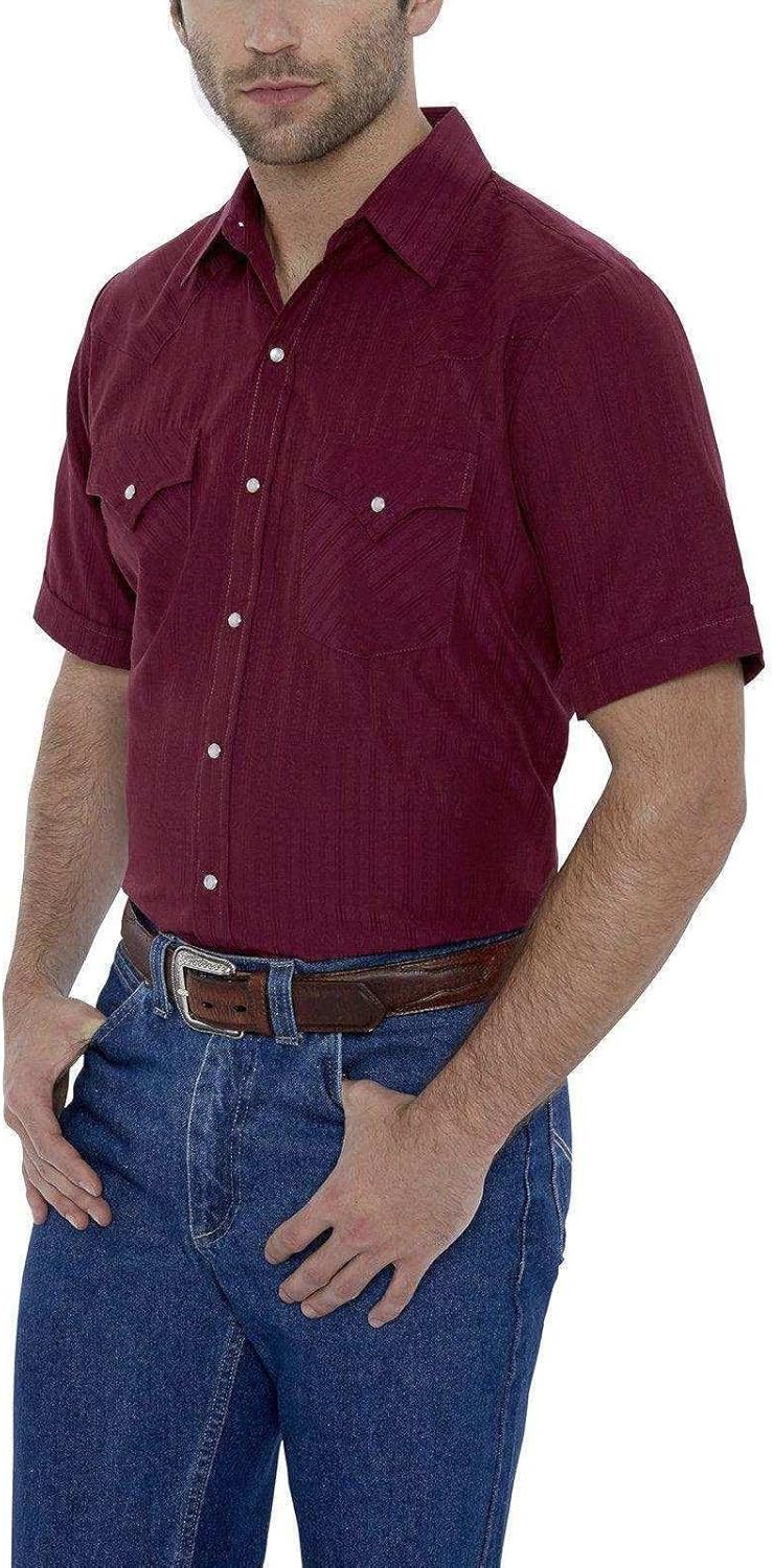 ELY Cattleman Mens Short Sleeve Tone on Tone Western ShirtButton Down Shirt