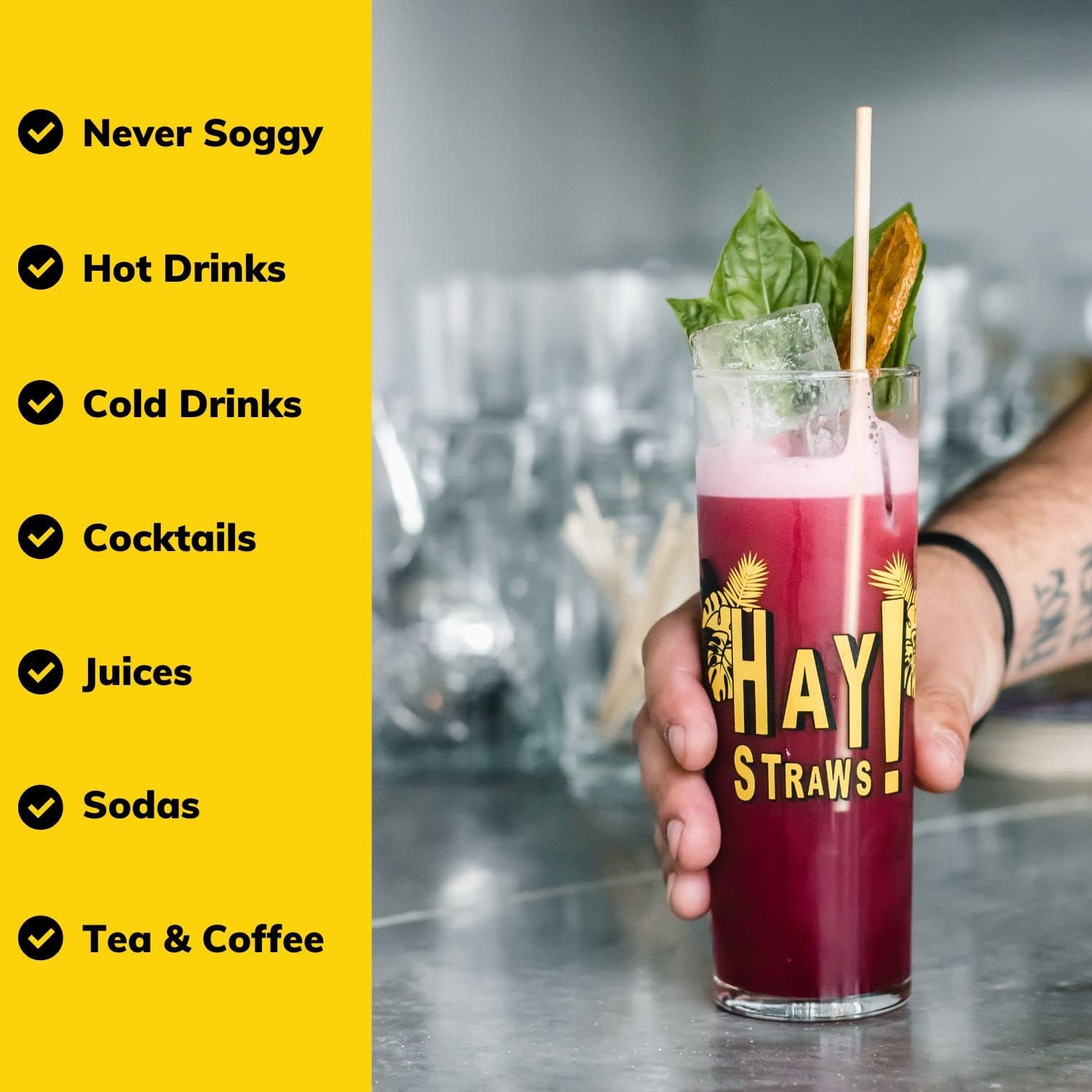 HAY! Straws® 7.75" Regular Drinking Straws | 500 ct 100% Plant-Based | Durable, Non-Soggy, Gluten-Free and Neutral-Taste | Eco-Friendly Alternative to Plastic and Bioplastic Straws
