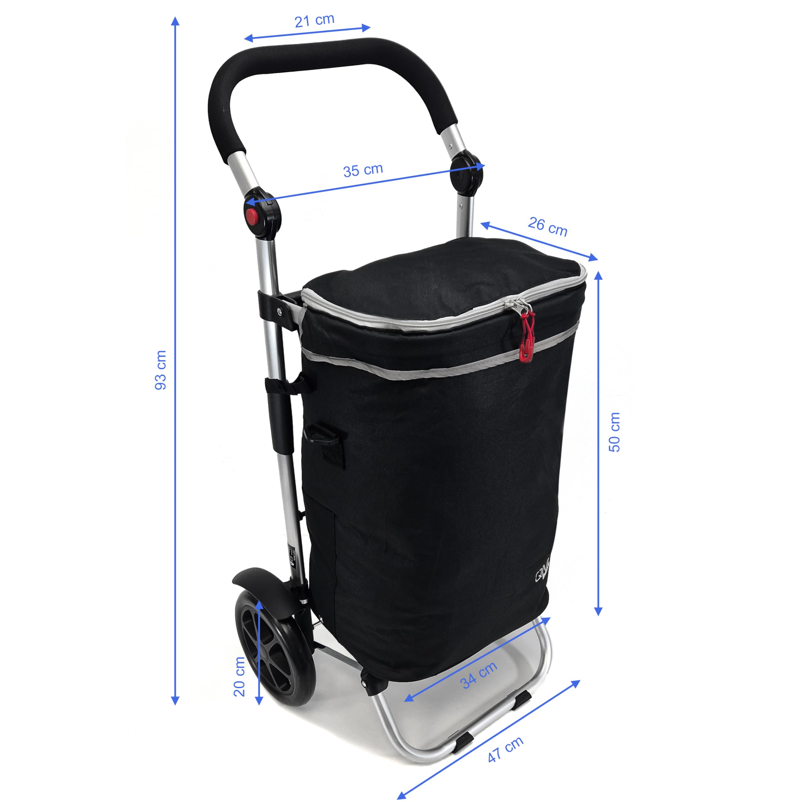 EINKAUFSTROLLEY 40 L faltbar 3in1 mit Kühltasche, schwarz Alurahmen frisch klappbar, robust kugelgelagert