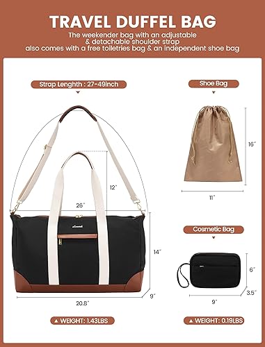 Miniatura 4 de LOVEVOOK Bolsa de viaje para mujer, bolsas de fin de semana, Negro -, Casual