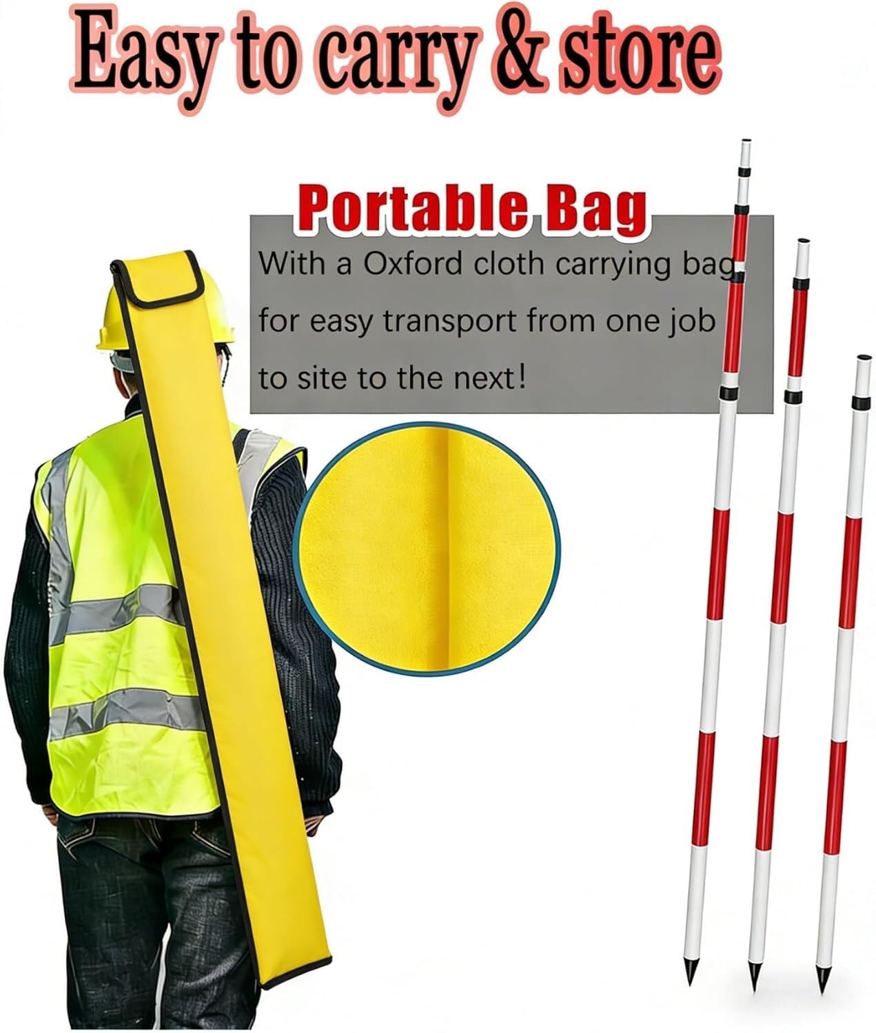 Varilla de aluminio para equipos de topografía de estación total, esencial para ingeniería vial y municipal, 6.6 pies de largo