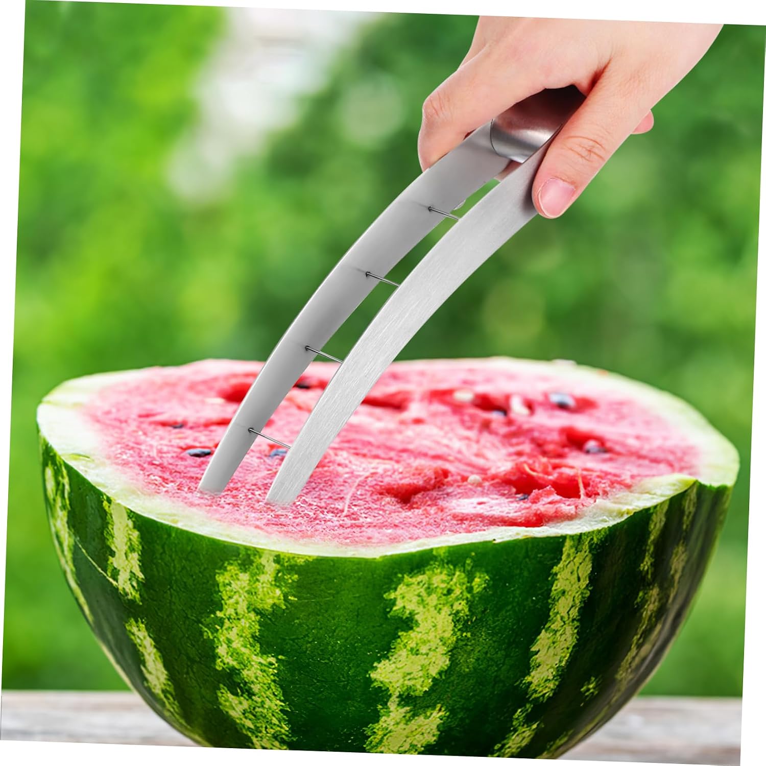 Luxshiny Stainless Steel Watermelon Cutting Gadget Melon Slicer Tool Safe Handle Versatile Fruit Cutter