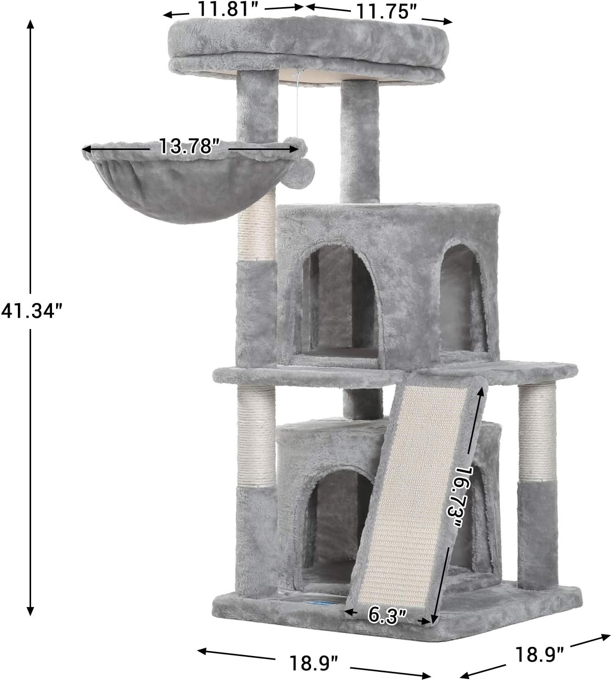 Hey-brother 41.34 inches Cat Tree with Scratching Board, 2 Luxury Condos, Cat Tower with Padded Plush Perch and Cozy Basket, Light Gray MPJ004W : Everything Else
