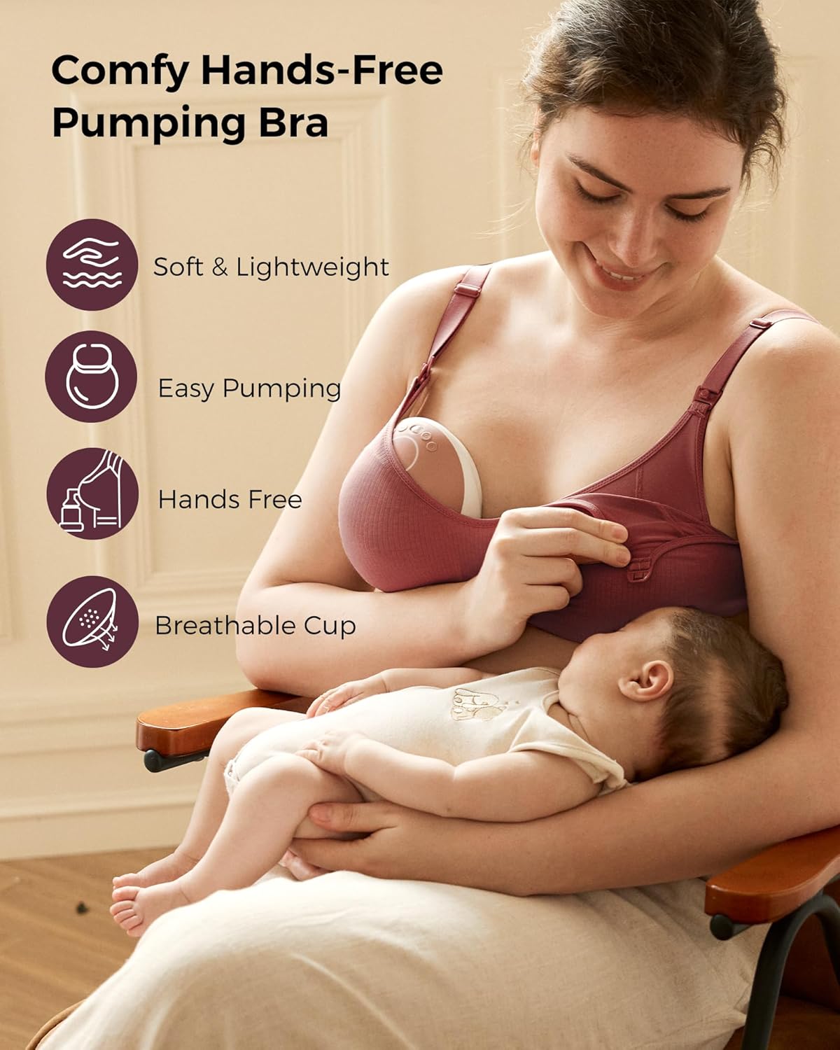 Momcozy Hands-Free Pumping Bra, Wireless & Seamless Breast Pump Bra, Breathable Tencel™ Fabric & Fully Fixed Cups - Image 2