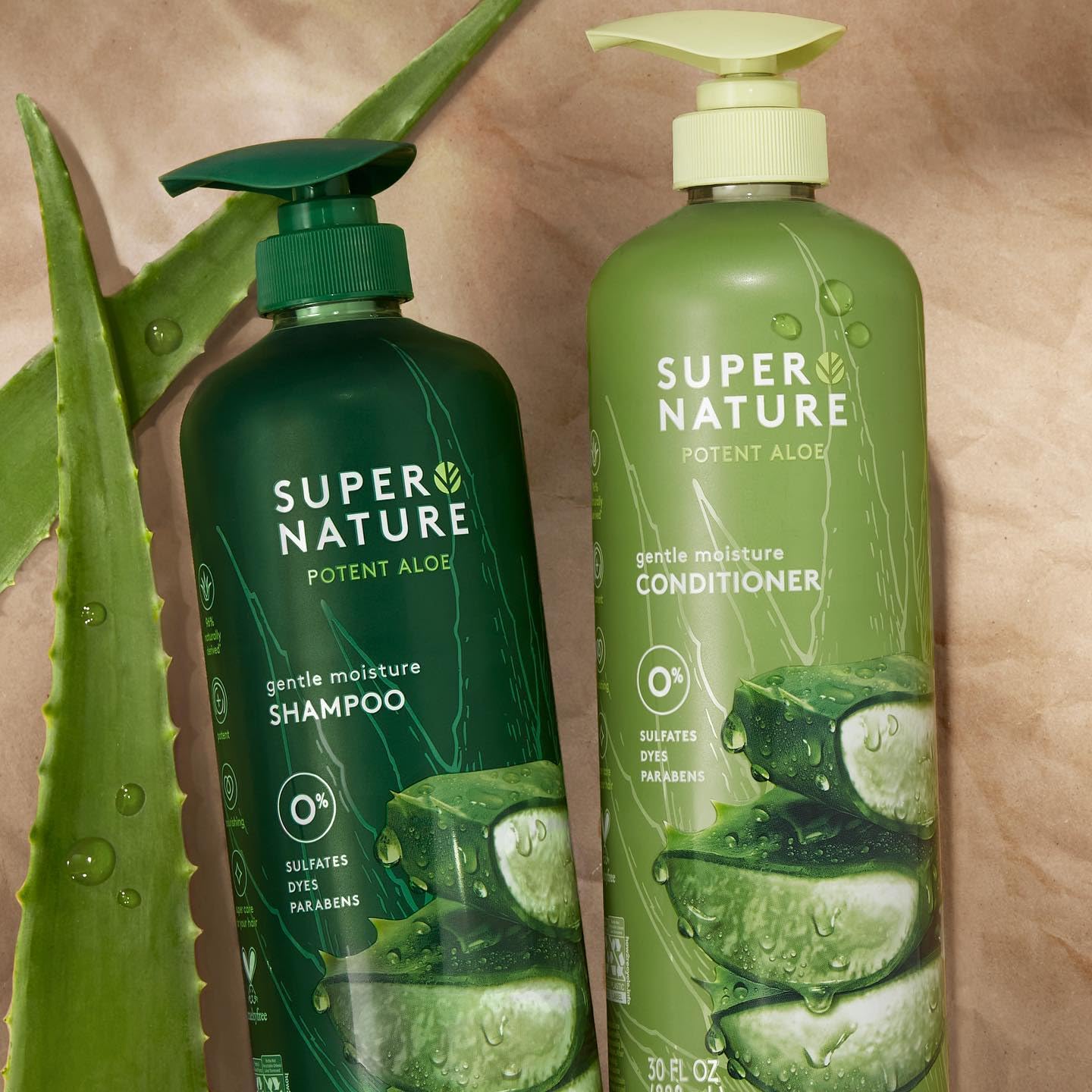 Super Nature Shampoo and Conditioner Set – Sulfate Free, Paraben Free Hair Care Duo Hydrating & Nourishing Formula with Aloe for Dry, Damaged, Curly, or Color Treated Hair 2 Pack (16 fl oz Bottles)