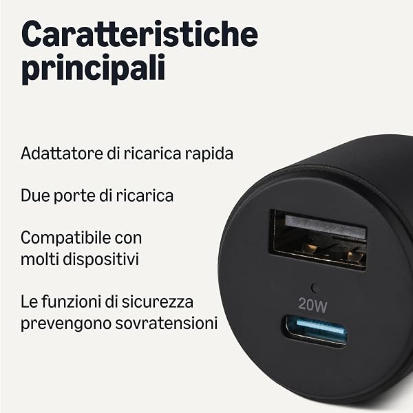 Caricabatterie da auto a ricarica rapida Amazon Basics, doppia porta, 1 USB-C+1 USB-A, 32 W, nero - 2