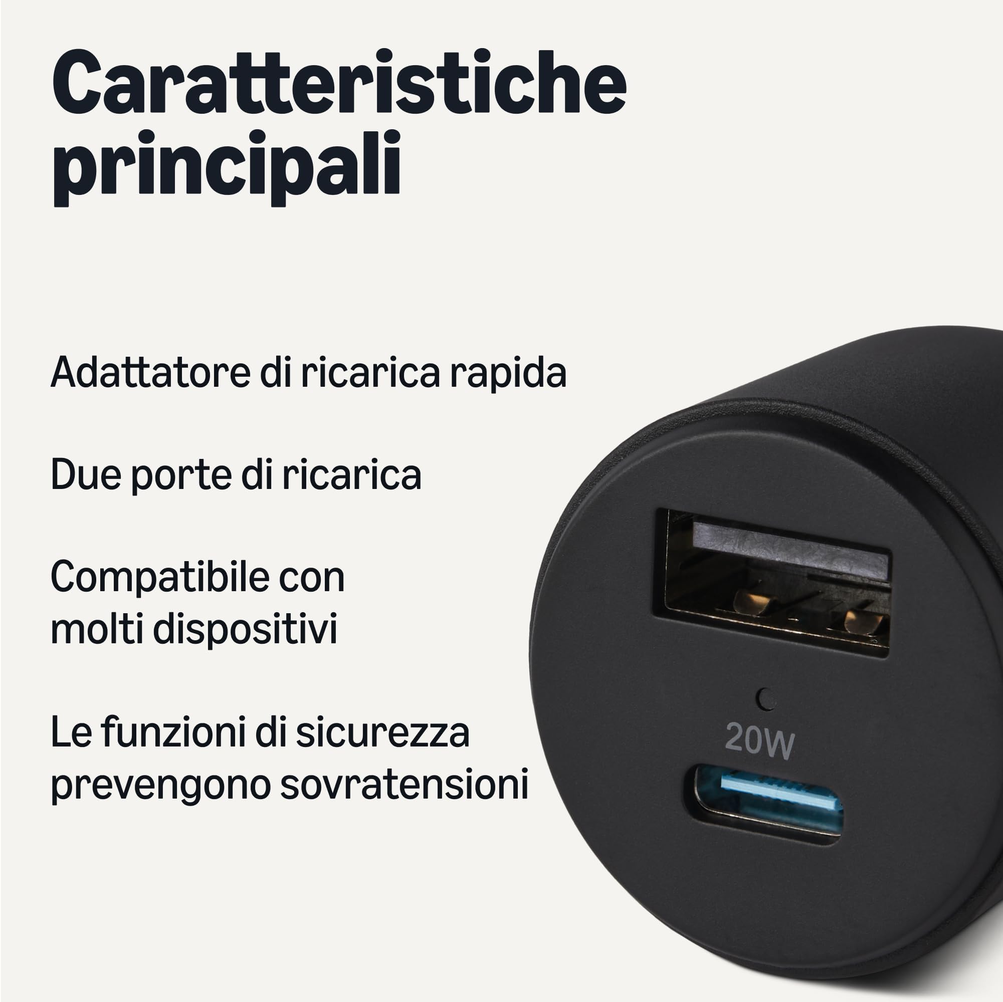 Caricabatterie da auto a ricarica rapida Amazon Basics, doppia porta, 1 USB-C+1 USB-A, 32 W, nero - 2