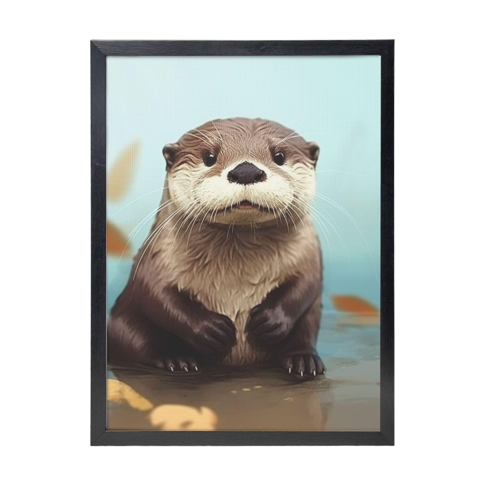 Framed Wall Art - Decorative Canvas Painting Cute otter Pictures Poster Aesthetic Modern Prints Artwork for Bedroom Office Wall Decor Ready To Hang 12x16 in