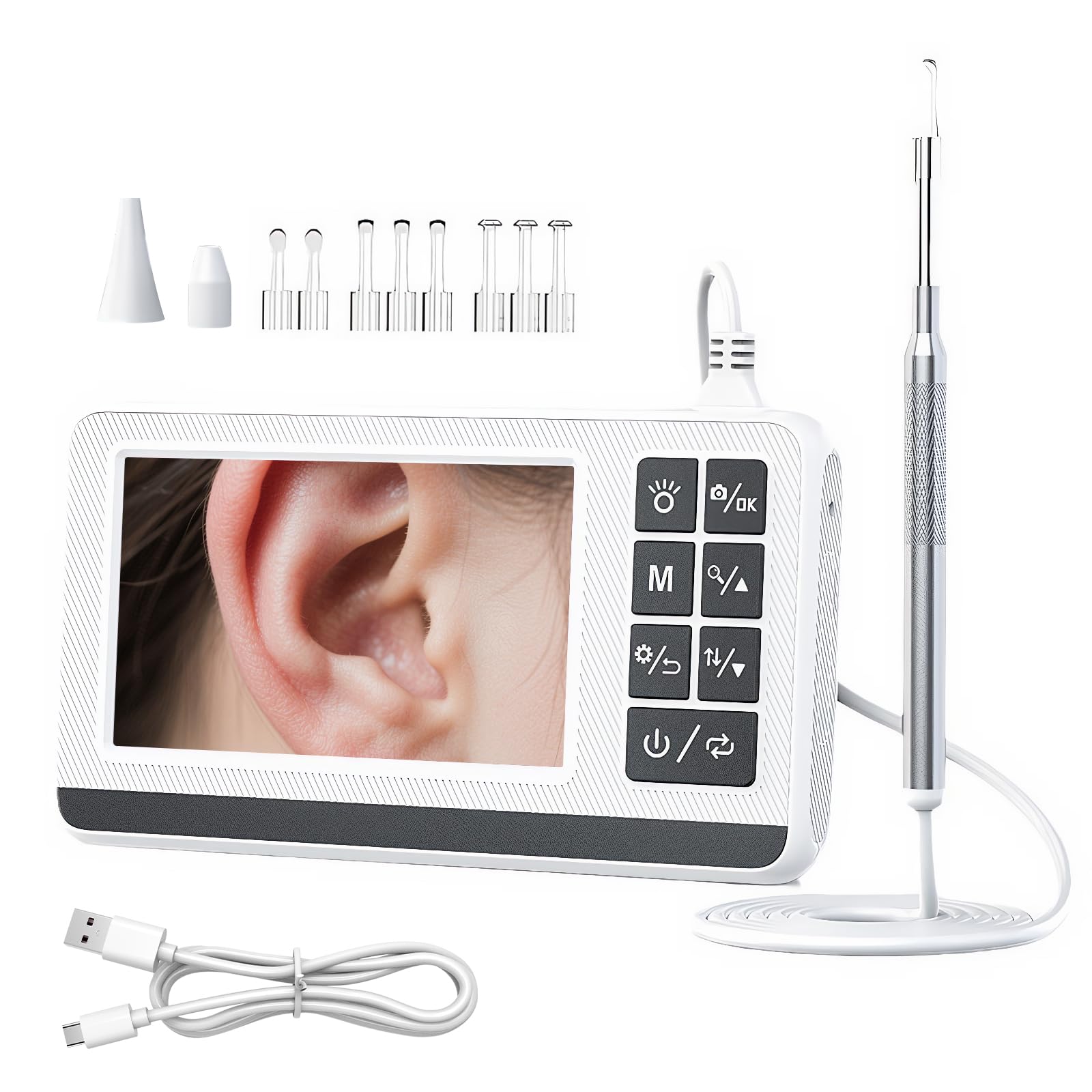 Colexy Dispositivo de limpieza de oído con cámara, otoscopio de 3,9 mm y pantalla HD IPS de 4,3 pulgadas, resistente al agua y recargable