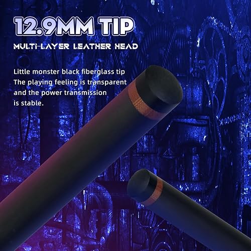 Miniatura 4 de Little Monster-Cyber - Taco de 3 piezas de 19 onzas, tecnología negra, fibra de carbono, palo de piscina de 57 pulgadas, 0.508 in con bolsa de cuero