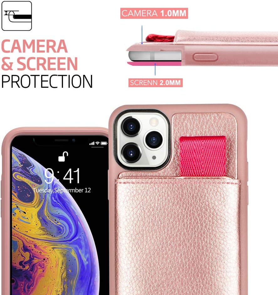 LAMEEKU Wallet Case for Apple iPhone 11 Pro Max 6.5",Leather Cases iPhone 11 Pro Max with Credit Card Holder Slot Pocket, Protective Bumper Phone Cover for iPhone 11 Pro Max 6.5"(2019) Rose Gold