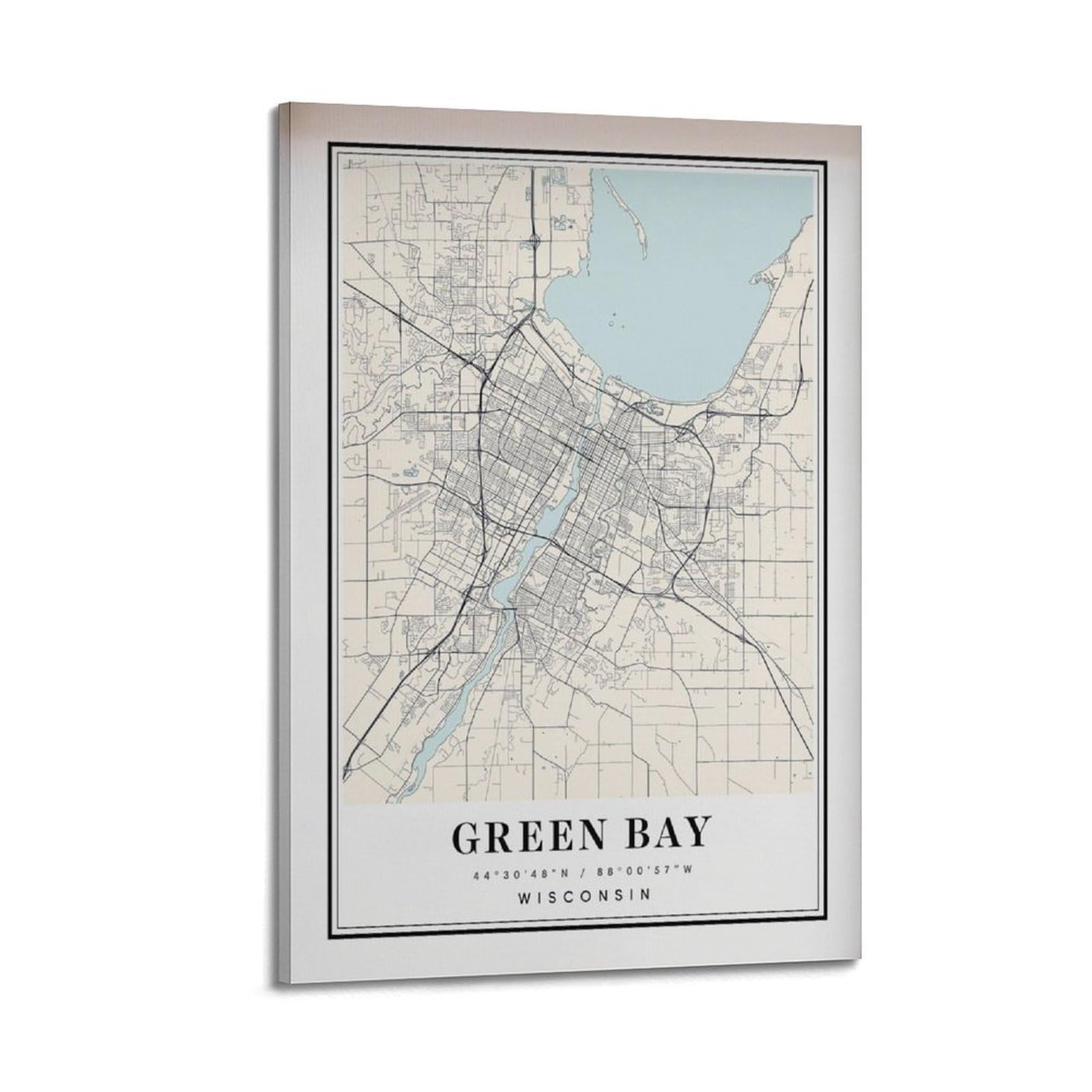 xiaoxiaoshen Green Bay Wisconsin Map Canvas Poster Wall Art Prints Room Aesthetic Murals Bedroom And Living Decorations 24x36inch(60x90cm)