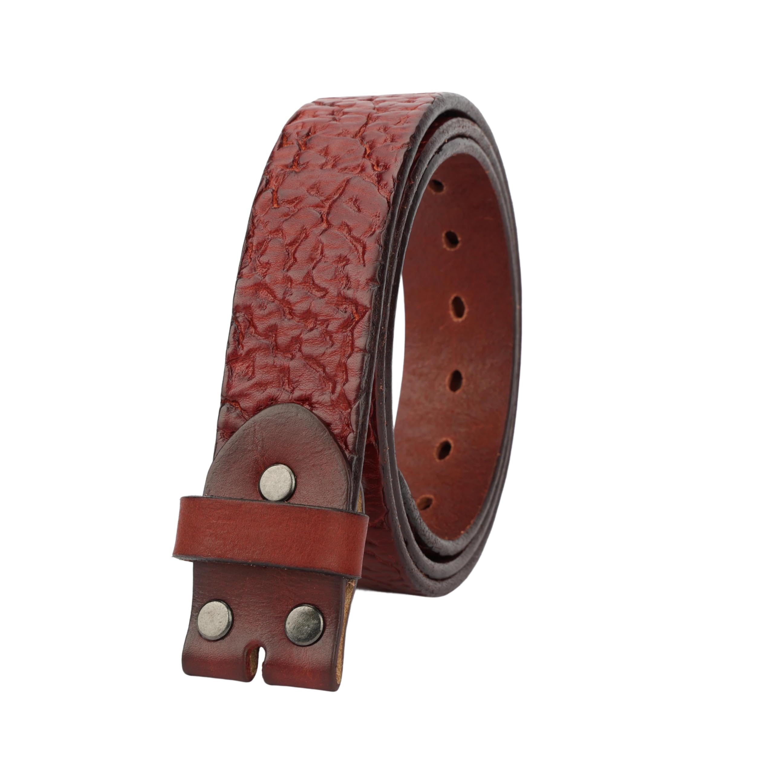 HQZBPT Men's Full Grain Leather Belt Vintage Distressed Style with Snap-On Strap 1 1/2" One Piece Leather no buckle