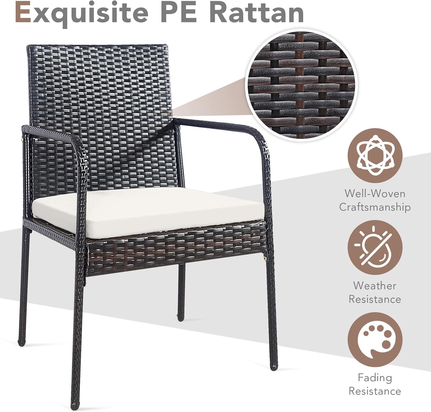 HAPPYGRILL Patio Rattan Dining Chairs Set of 4, Outdoor Wicker Chair Set with Soft Cushions, Reinforced Steel Frame, All-Weather Dining Armchairs for Deck Backyard Poolside