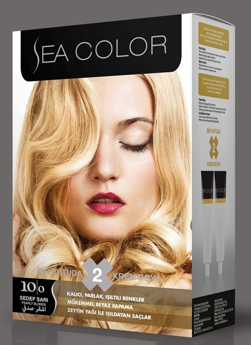 SEA COLOR Permanent Hair Dye Set (2 tubes in a box) - Pearly Blonde 10.0