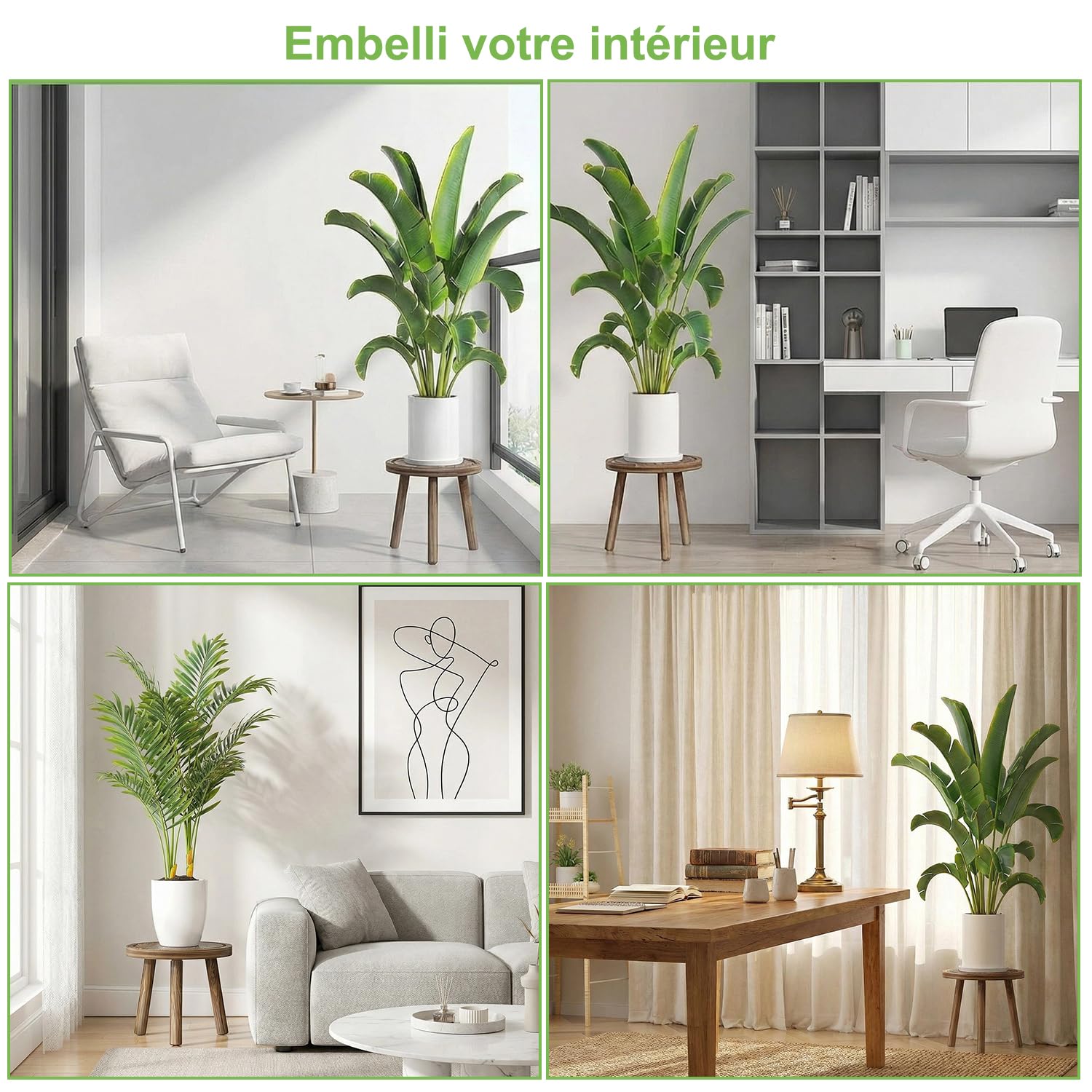 FUSHITON Support Plantes Moderne pour Grandes Plantes, Lot de 3 en Brun Foncé avec Base Triangulaire Stable, Décoration Maison