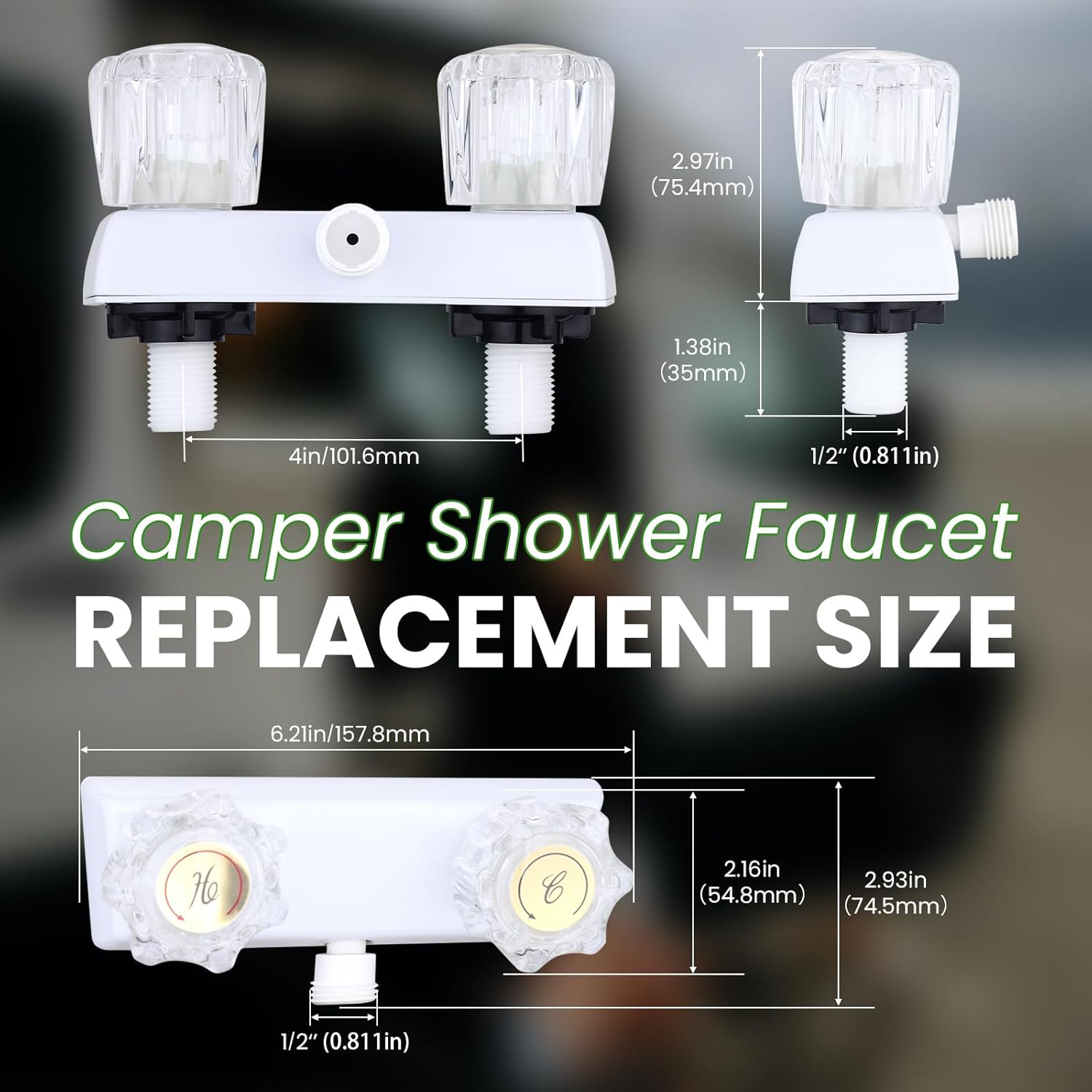 RV Shower Faucet, 4" RV Camper Shower Faucet Valve Diverter with Hot/Cold Knobs, RV Outdoor Shower for RV, Camper Van, Outdoor and Indoor Bathroom Shower (White)