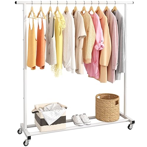 Buzowruil Metal Rolling Clothing Rack Adjustable Freestanding Garment Organizer with