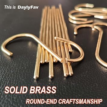 6 Pcs Solid Copper Brass Gold S Hooks for Hanging - Kitchen Pot Rack Hooks