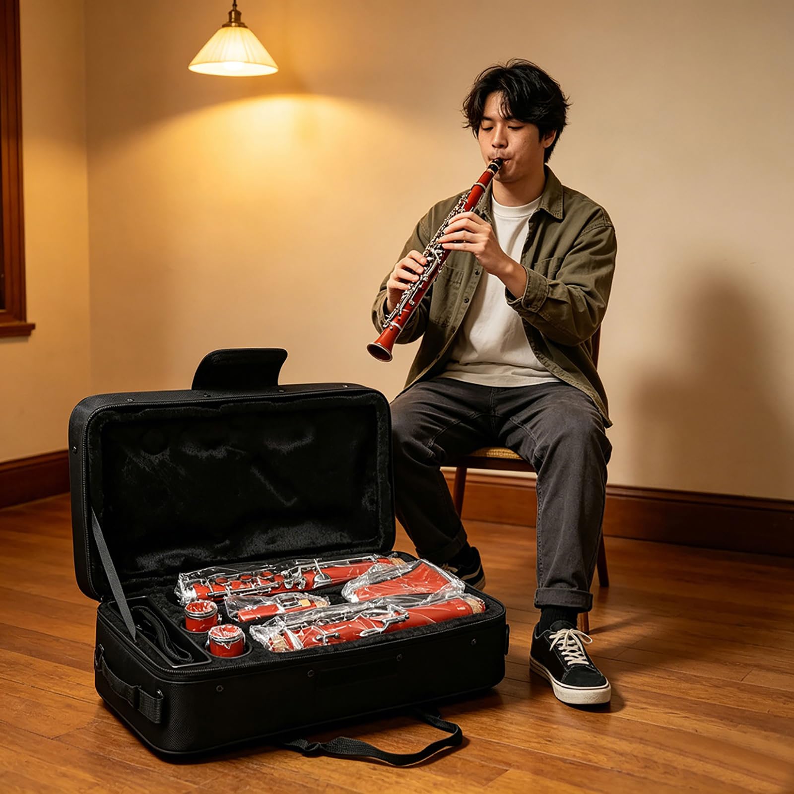 Clarinetto piatto in ABS B con cuscinetti italiani e tasti di precisione, perfetto per esercitazioni in aula di musica e clarinetto per studenti di palcoscenico, con doppia regolazione