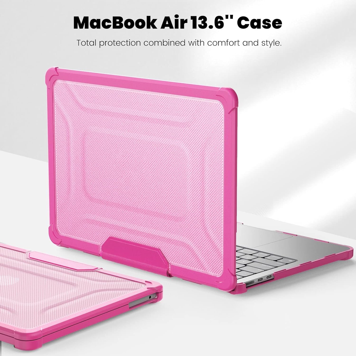 for M2 MacBook Air 13.6 inch 2022 Release A2681 Model Case, Dual Layer Transport Hard Full Protective Case with Kicstand + Mouse Pad(Rose Red)