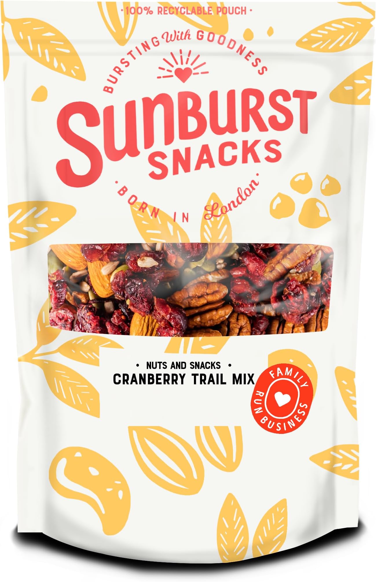 – Sunburst Snacks Cranberry & Nut Trail Mix, High Fibre Blend Including Pumpkin & Sunflower Seeds, Resealable & Recyclable Pouch, 1 KG