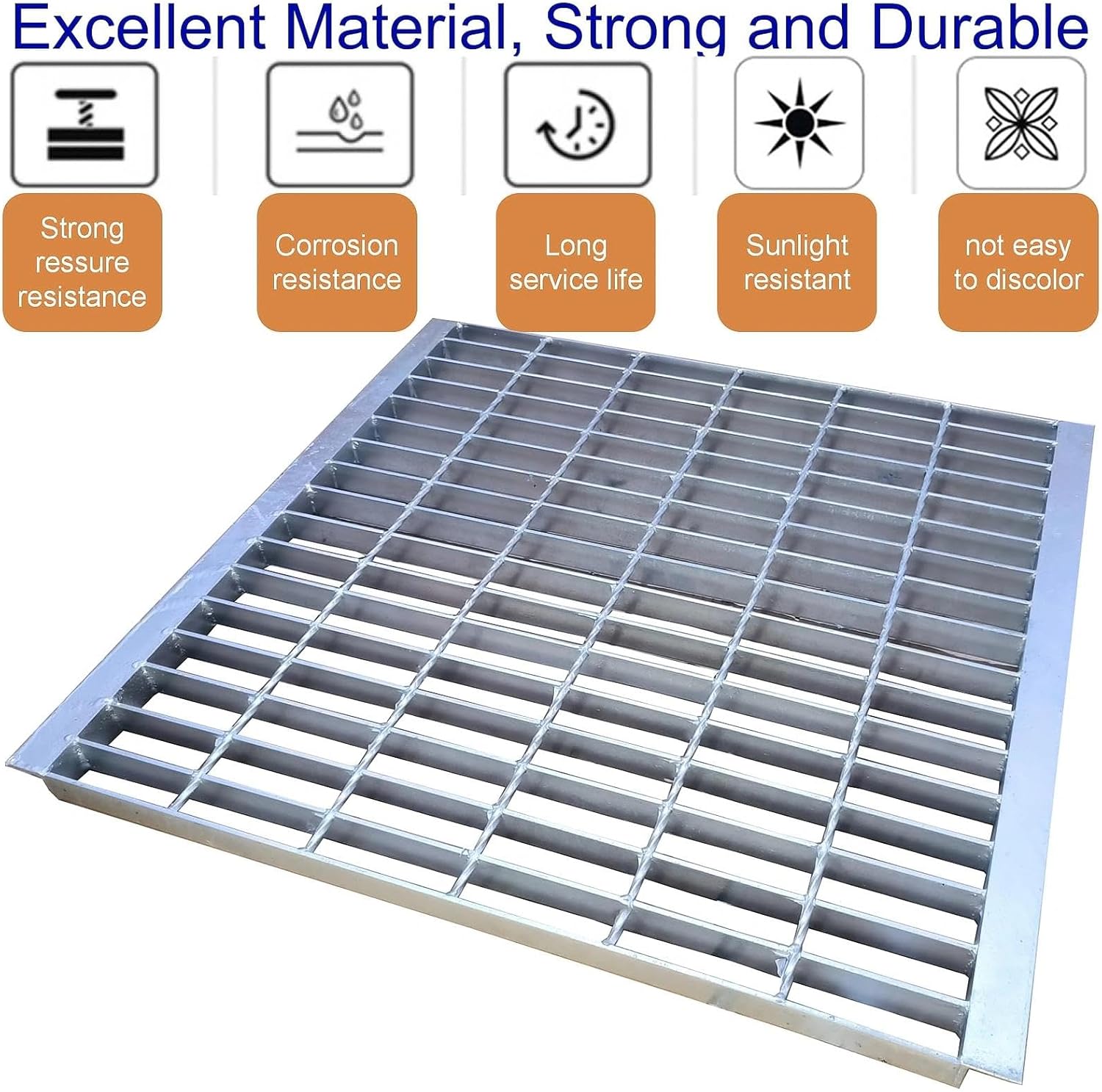 Galvanized Steel Drain Grate with Lip 24x24 in, B-Class 28100 lbs Heavy-Duty Driveway Channel Cover w/Base, Outdoor Trench Drainage Grate, Silver Square Metal Sewer Cover for Garage